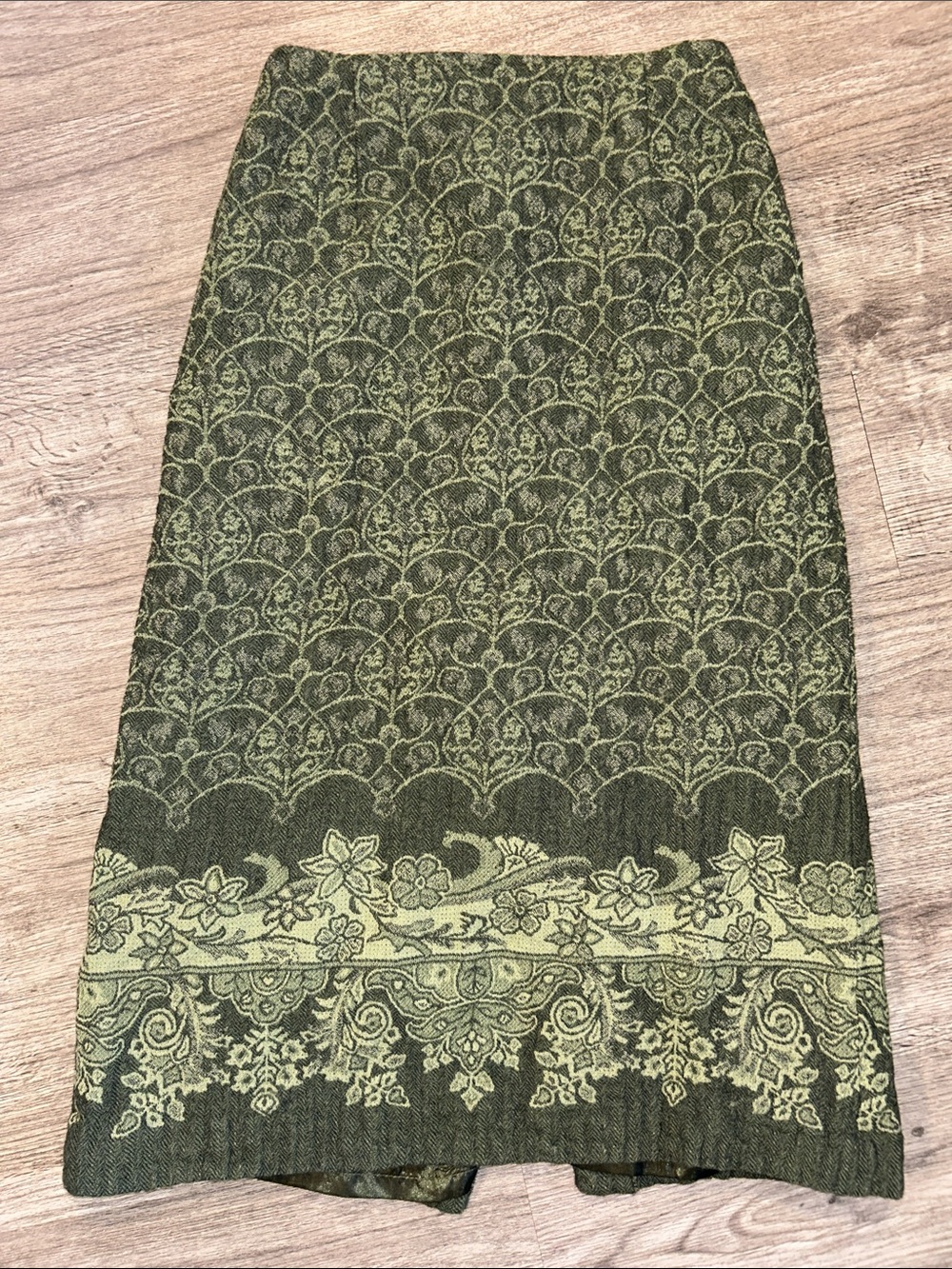 Vintage Pendleton Wool Tapestry Skirt Size 8 Olive Moss Green Floral Midi Maxi